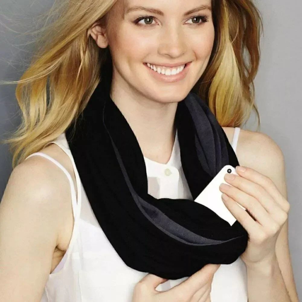 NWT Black Lace Two Tone Infinity Pocket Scarf